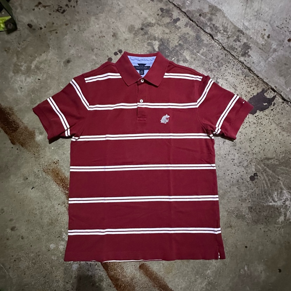 Men's Burgundy WSU Striped Polo Shirt